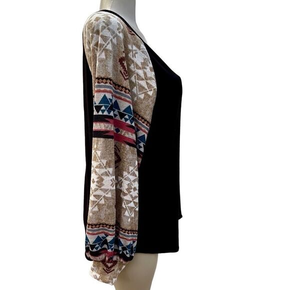 a.gain New! Tribal Aztec Top V Neck Puff Long Sleeve Super Soft Pullover Blouse - Picture 11 of 15